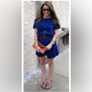 Anthropologie HD In Paris Size 8 Cerulean Stripes Shift Short Sleeve Dress